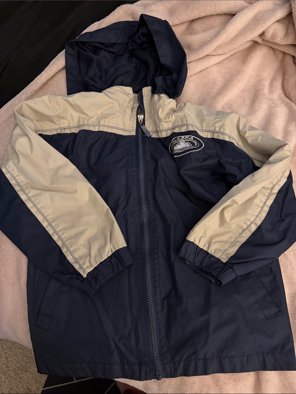5/$25 Kids Navy and Light Gray Hooded Rain Jacket